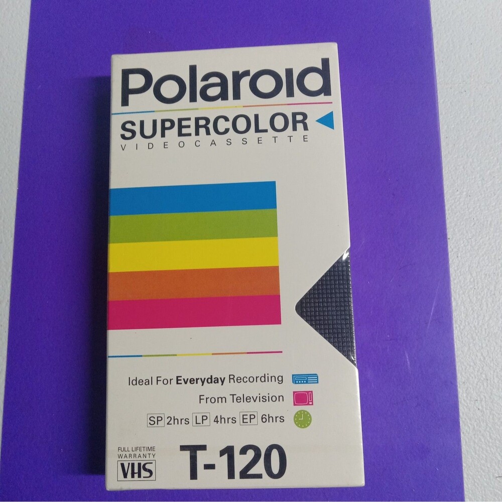 NEW Polaroid Blank VHS Tape. T-120 SuperColor Video Cassette Sealed vintage 1